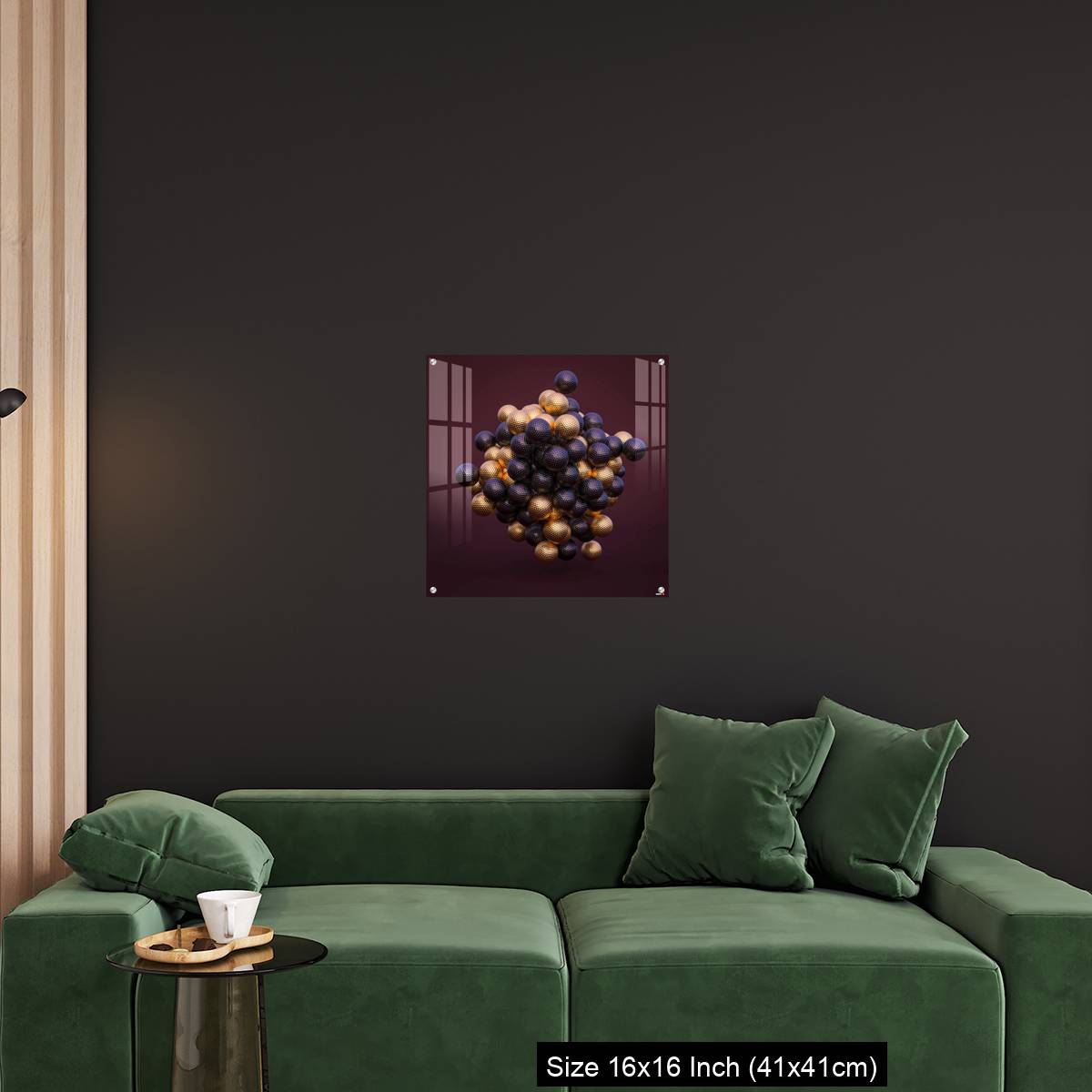 OMGs Acrylic Wall Decor – purple and gold golf balls on an amaranth background. - Image 25
