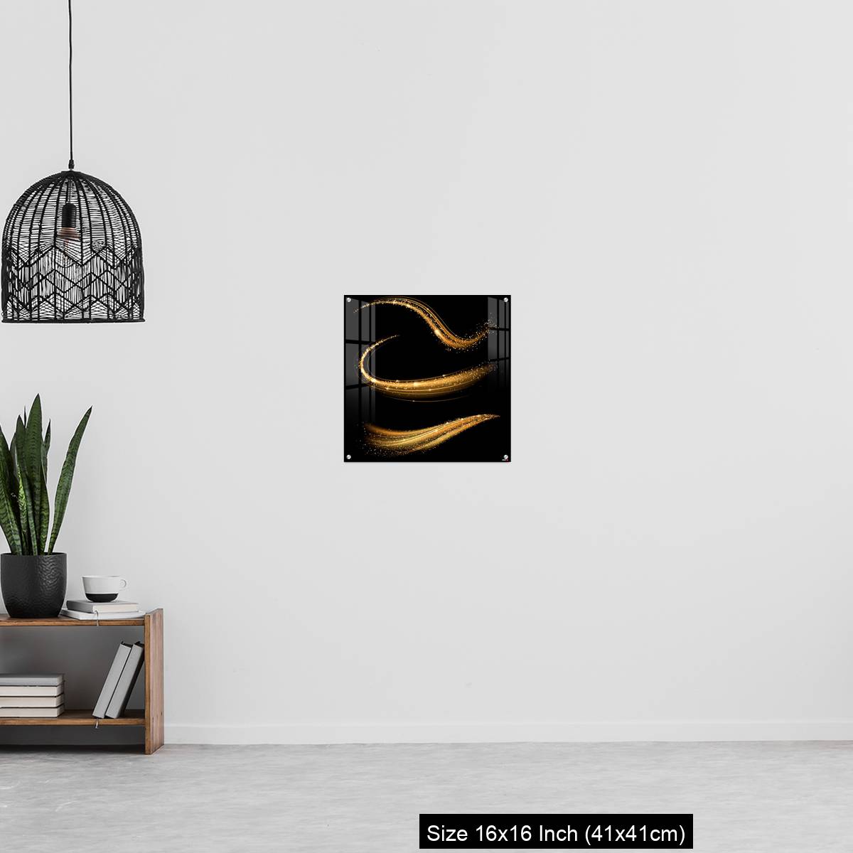 OMGs Acrylic Wall Decor – Golden shimmering waves with light effect isolated on black background. - Image 27