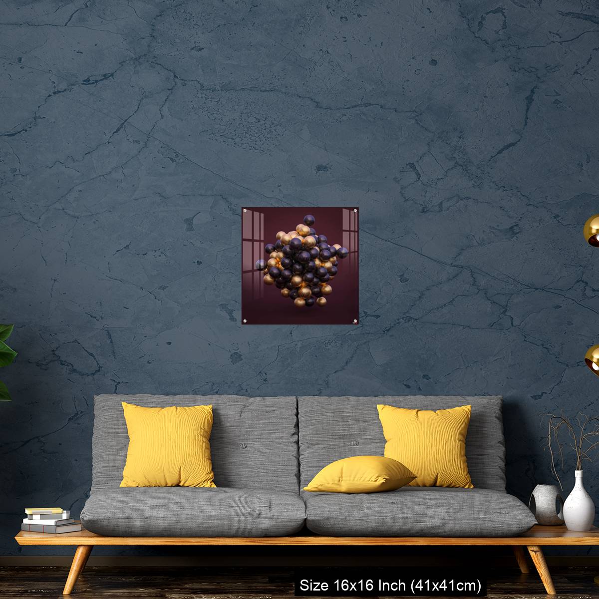 OMGs Acrylic Wall Decor – purple and gold golf balls on an amaranth background. - Image 28