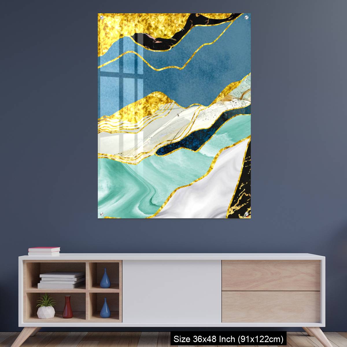 OMGs Acrylic Wall Decor – Golden, blue, turquoise, black, gray, white and gray background
