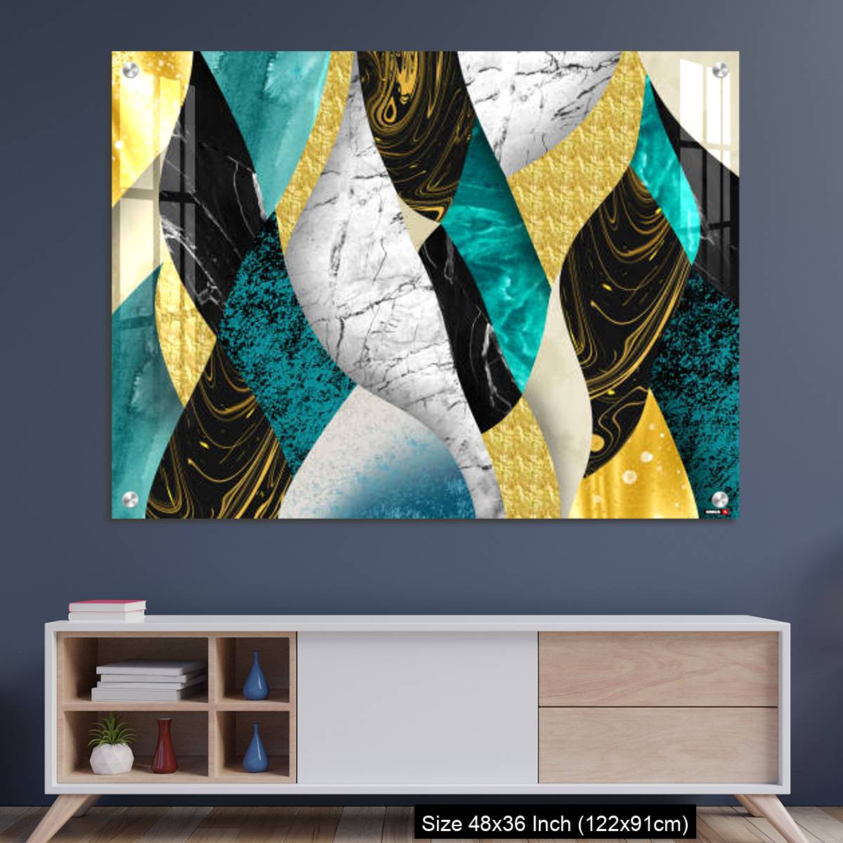 OMGs Acrylic Wall Decor – Golden, blue, turquoise, black, gray, white and gray marble background
