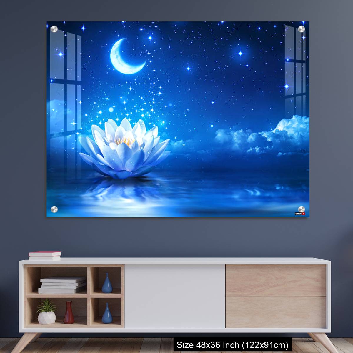 OMGs Acrylic Wall Decor – fairytale and magic blue background  - lily and moon