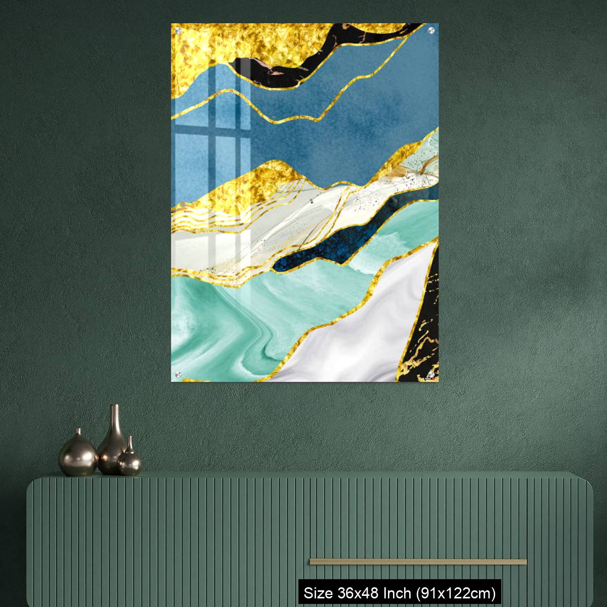 OMGs Acrylic Wall Decor – Golden, blue, turquoise, black, gray, white and gray background - Image 2