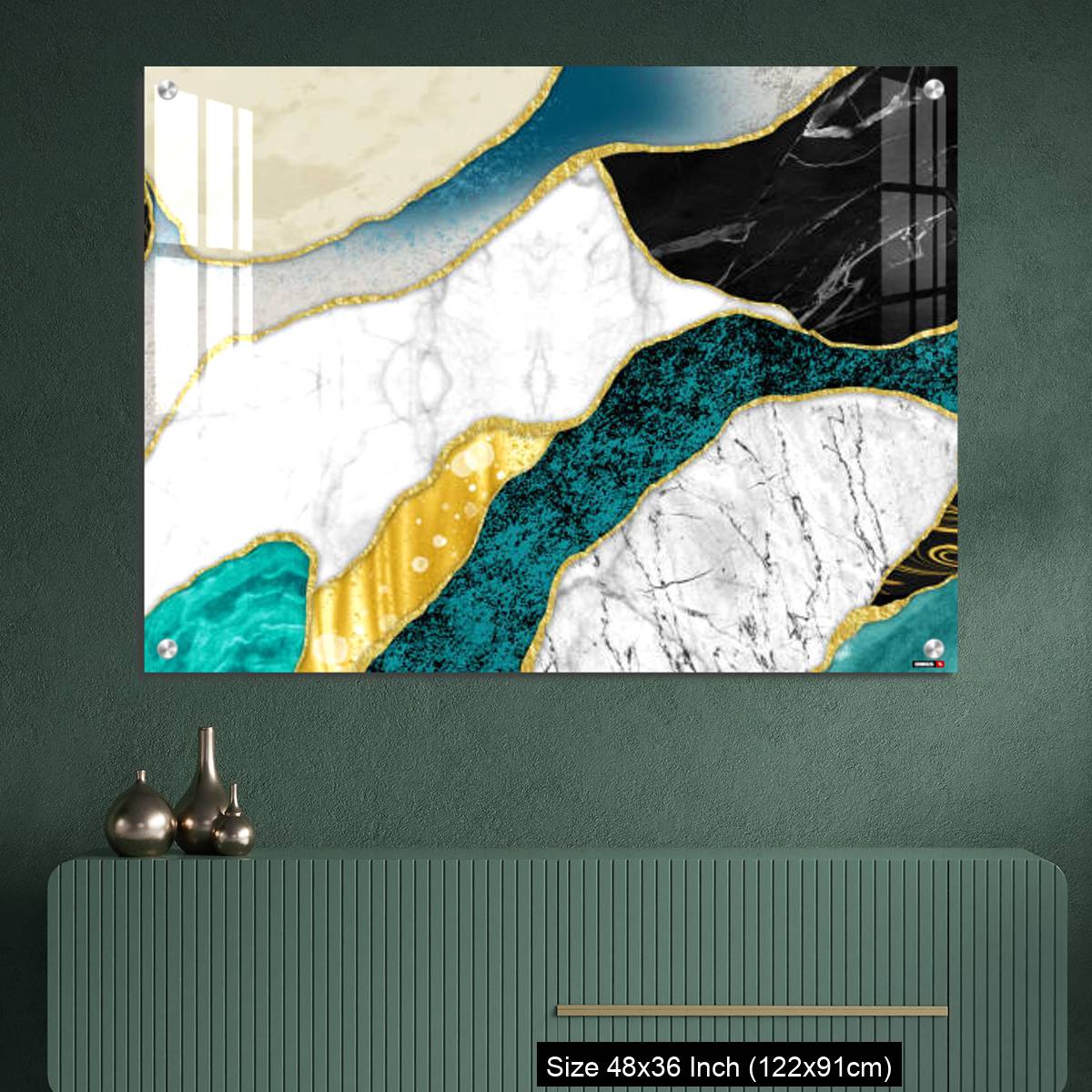 OMGs Acrylic Wall Decor – Resin geode and abstract art, functional art, like watercolor geode painting. golden, blue, turquoise, black, gray, white and gray background - Image 2