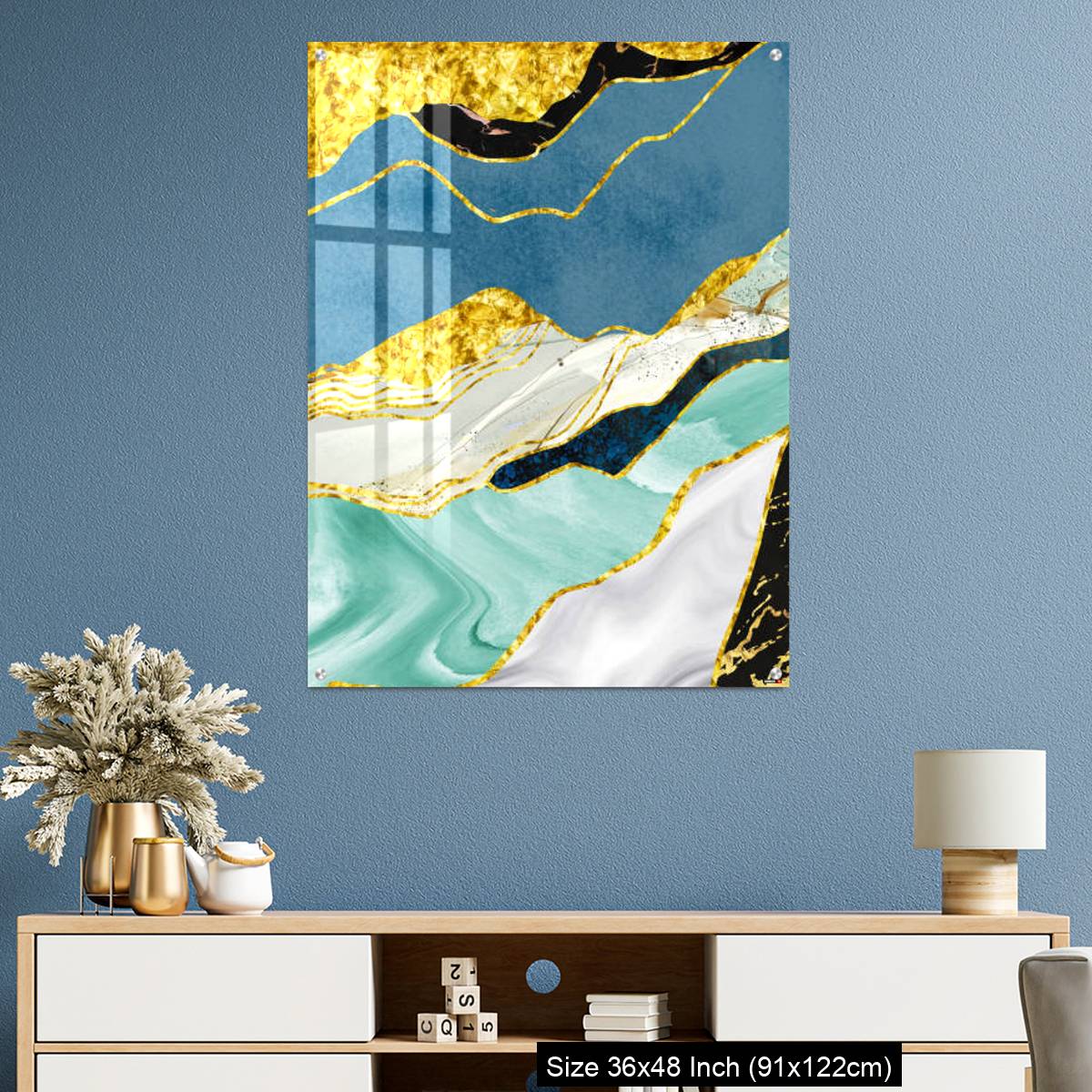 OMGs Acrylic Wall Decor – Golden, blue, turquoise, black, gray, white and gray background - Image 3