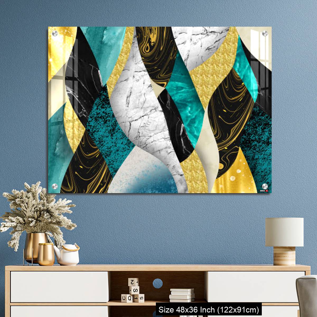 OMGs Acrylic Wall Decor – Golden, blue, turquoise, black, gray, white and gray marble background - Image 3