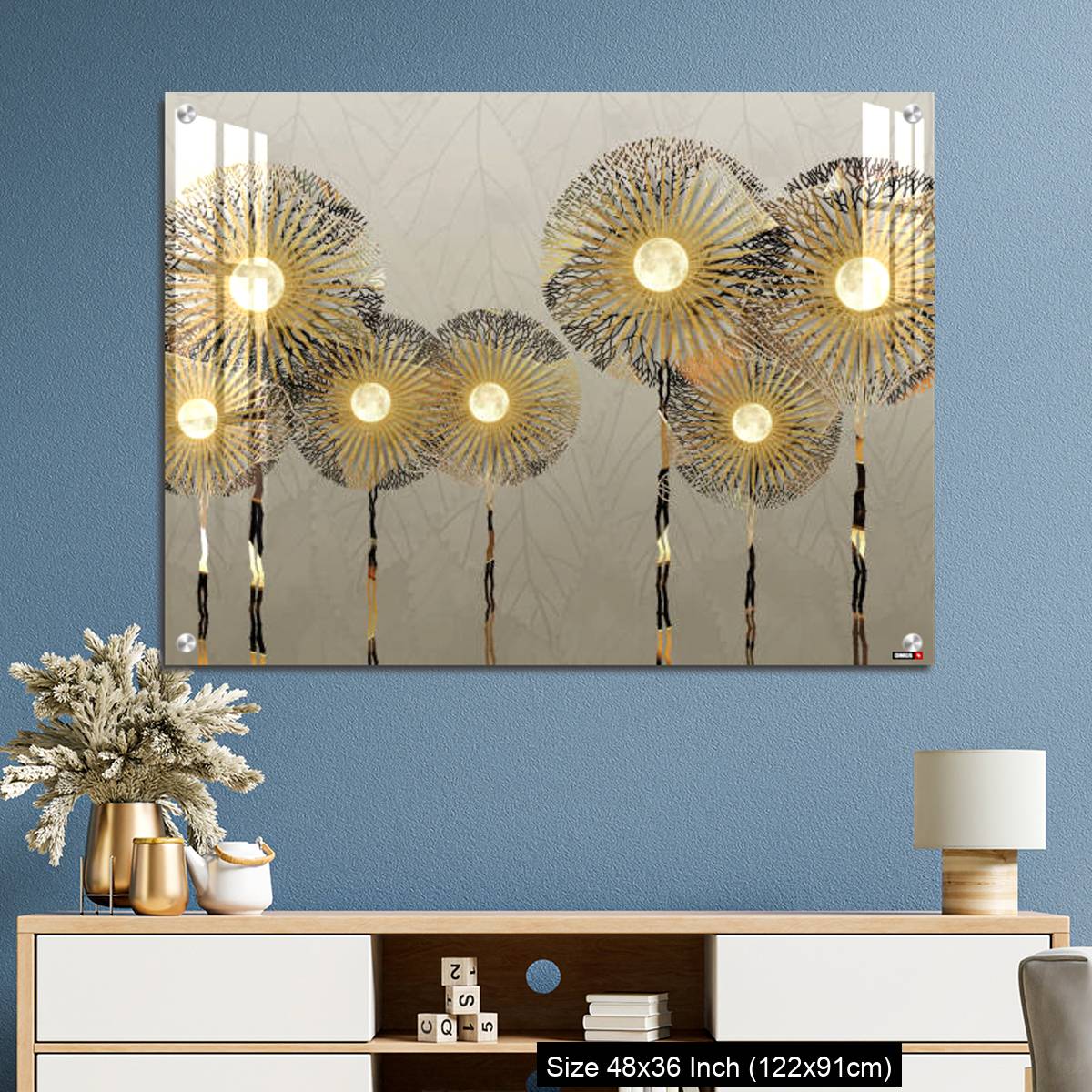 OMGs Acrylic Wall Decor – Golden silhouettes dandelion in light background - Image 3