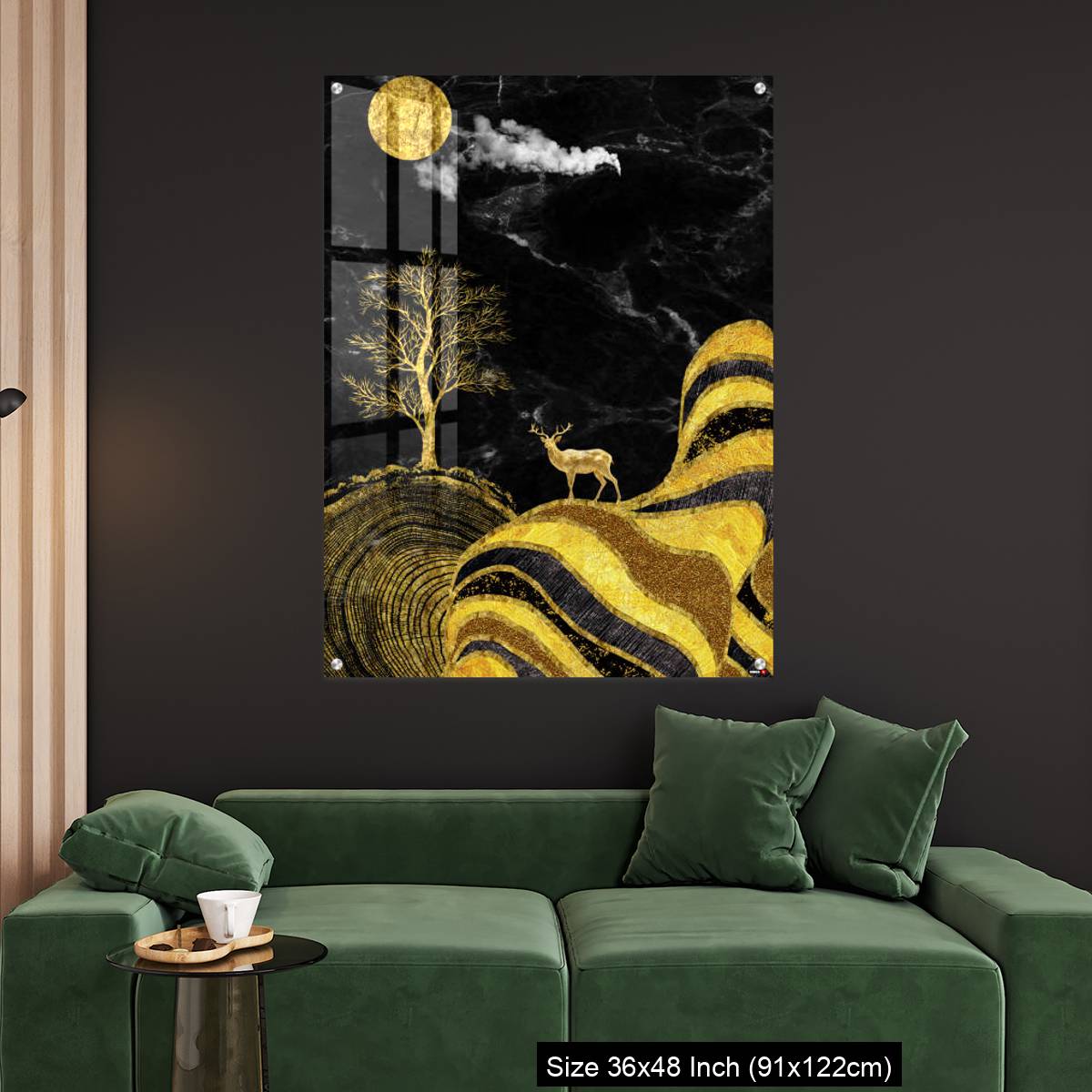 OMGs Acrylic Wall Decor – Moon and golden tree and curvy mountains, and white clouds. wall poster frame. - Image 4