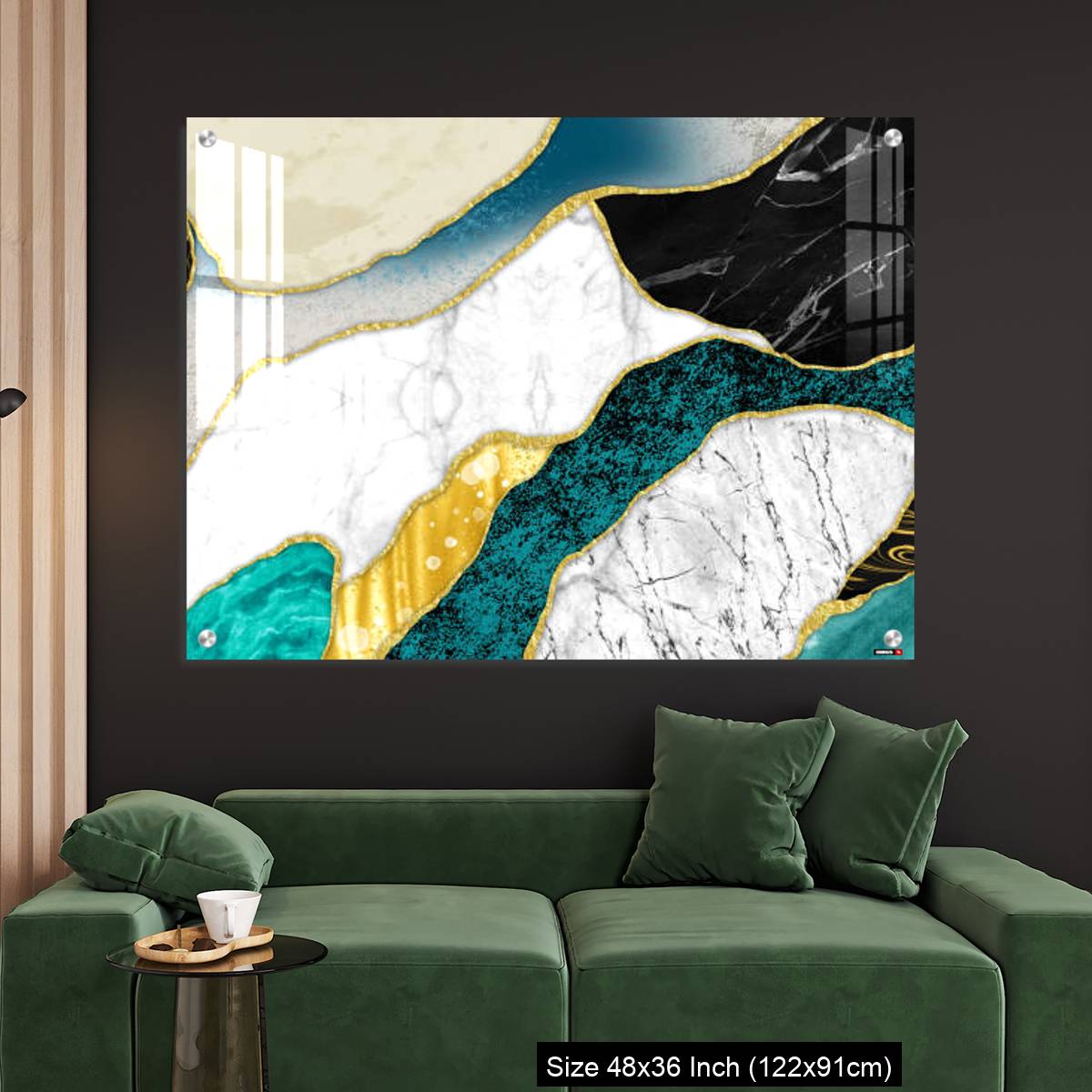 OMGs Acrylic Wall Decor – Resin geode and abstract art, functional art, like watercolor geode painting. golden, blue, turquoise, black, gray, white and gray background - Image 4