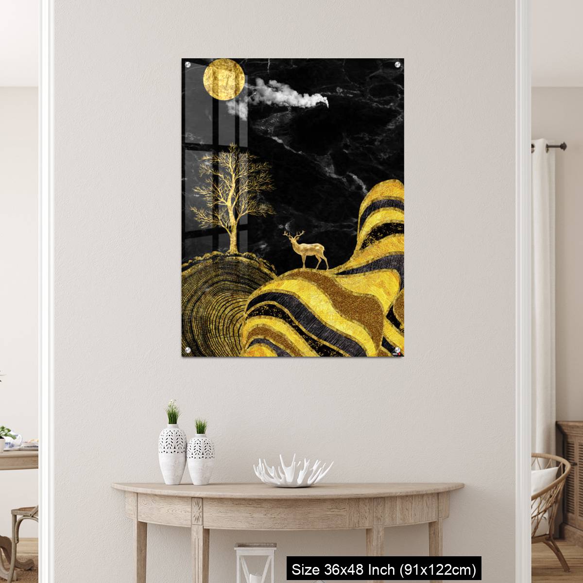 OMGs Acrylic Wall Decor – Moon and golden tree and curvy mountains, and white clouds. wall poster frame. - Image 5