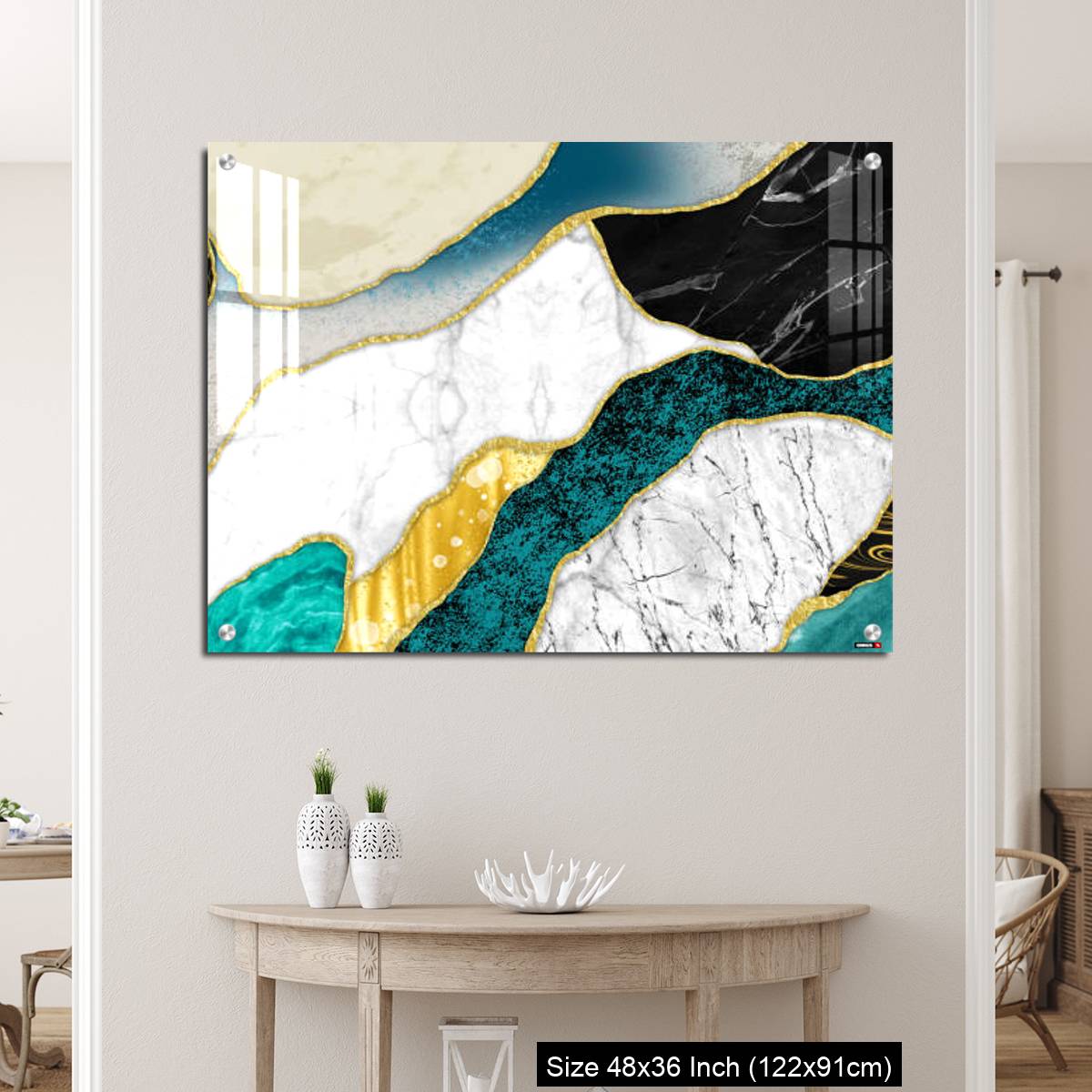 OMGs Acrylic Wall Decor – Resin geode and abstract art, functional art, like watercolor geode painting. golden, blue, turquoise, black, gray, white and gray background - Image 5