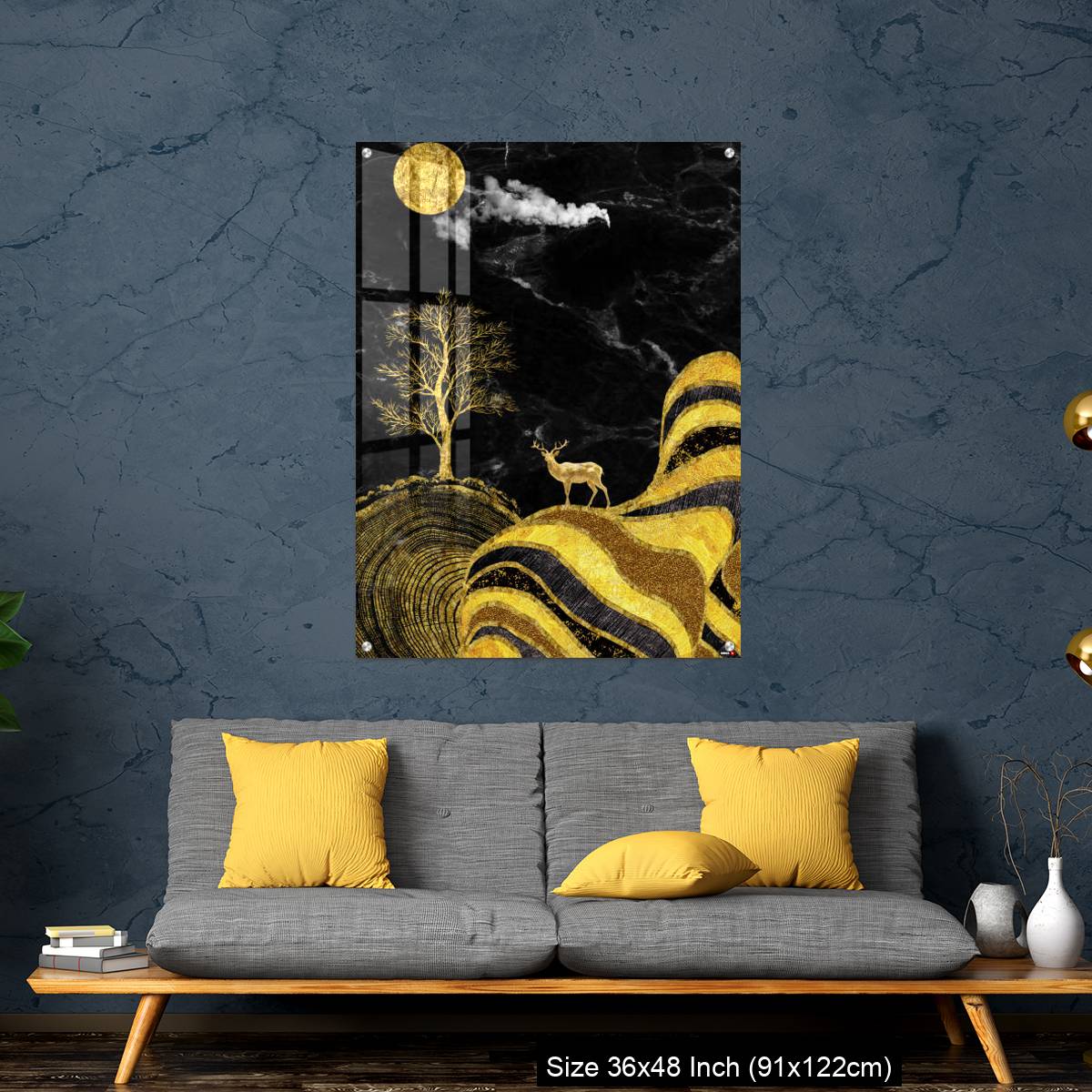 OMGs Acrylic Wall Decor – Moon and golden tree and curvy mountains, and white clouds. wall poster frame. - Image 7