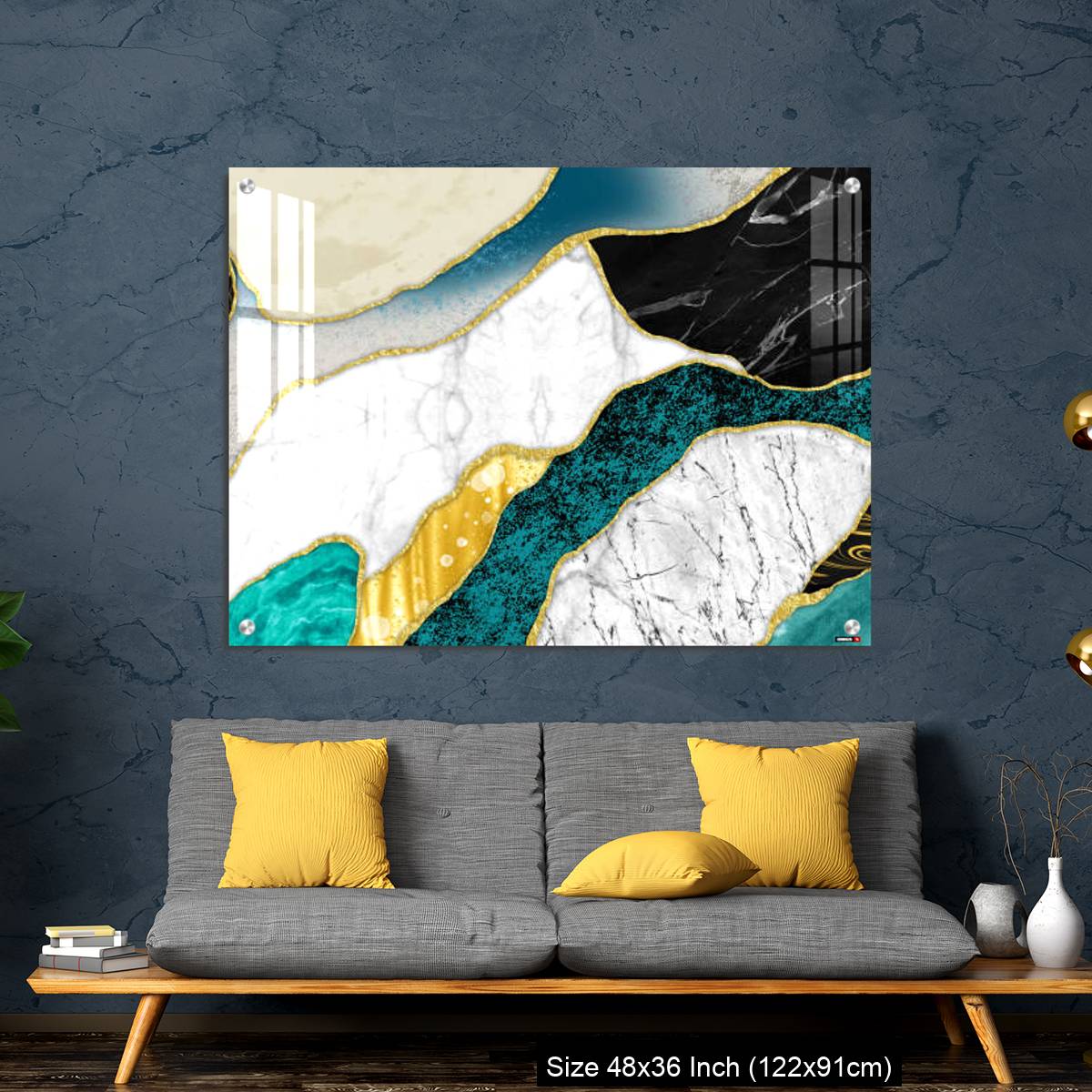 OMGs Acrylic Wall Decor – Resin geode and abstract art, functional art, like watercolor geode painting. golden, blue, turquoise, black, gray, white and gray background - Image 7