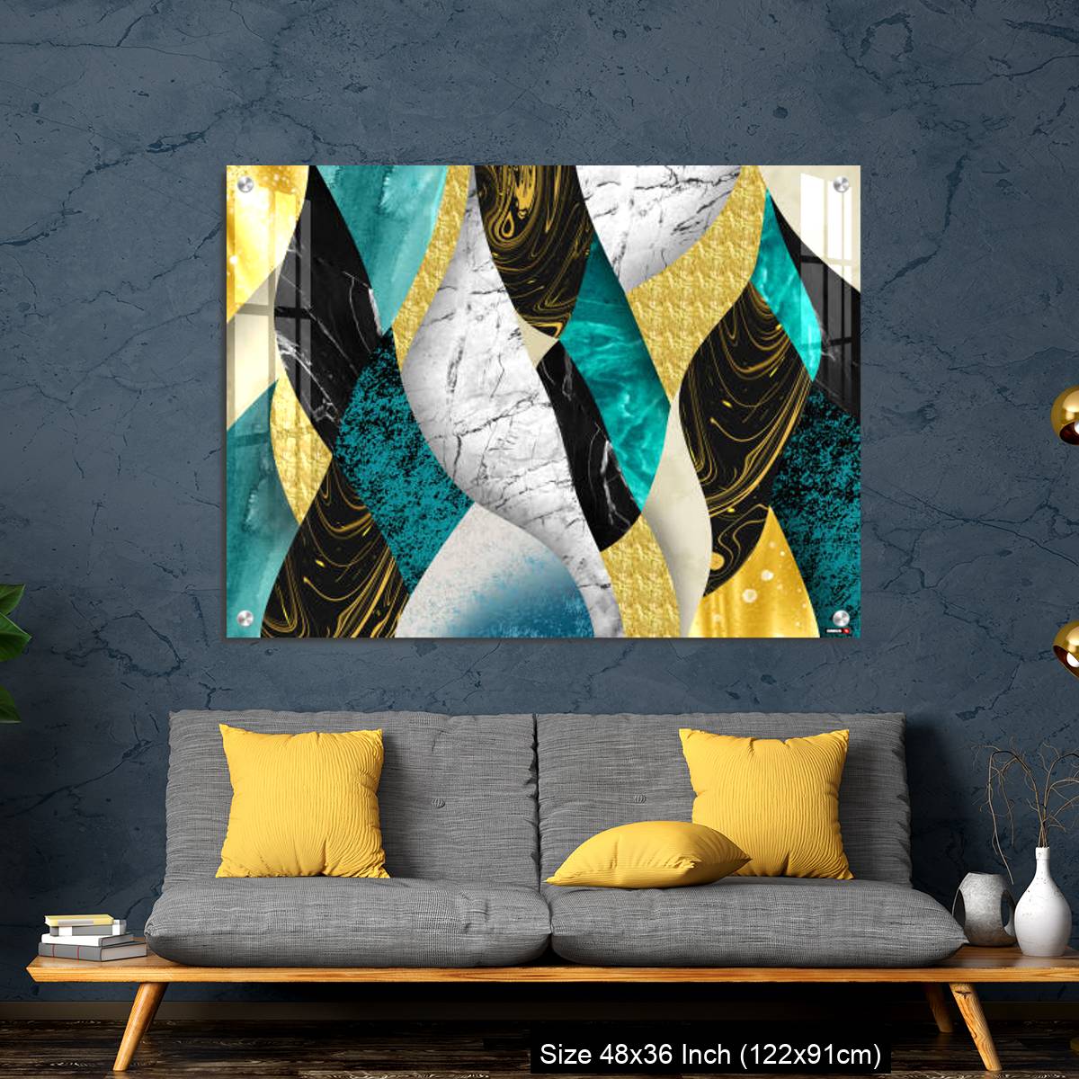 OMGs Acrylic Wall Decor – Golden, blue, turquoise, black, gray, white and gray marble background - Image 7