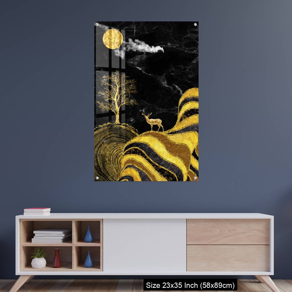 OMGs Acrylic Wall Decor – Moon and golden tree and curvy mountains, and white clouds. wall poster frame. - Image 8