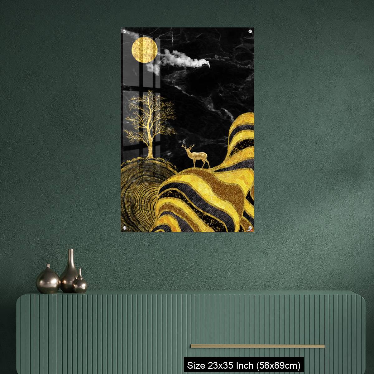 OMGs Acrylic Wall Decor – Moon and golden tree and curvy mountains, and white clouds. wall poster frame. - Image 9