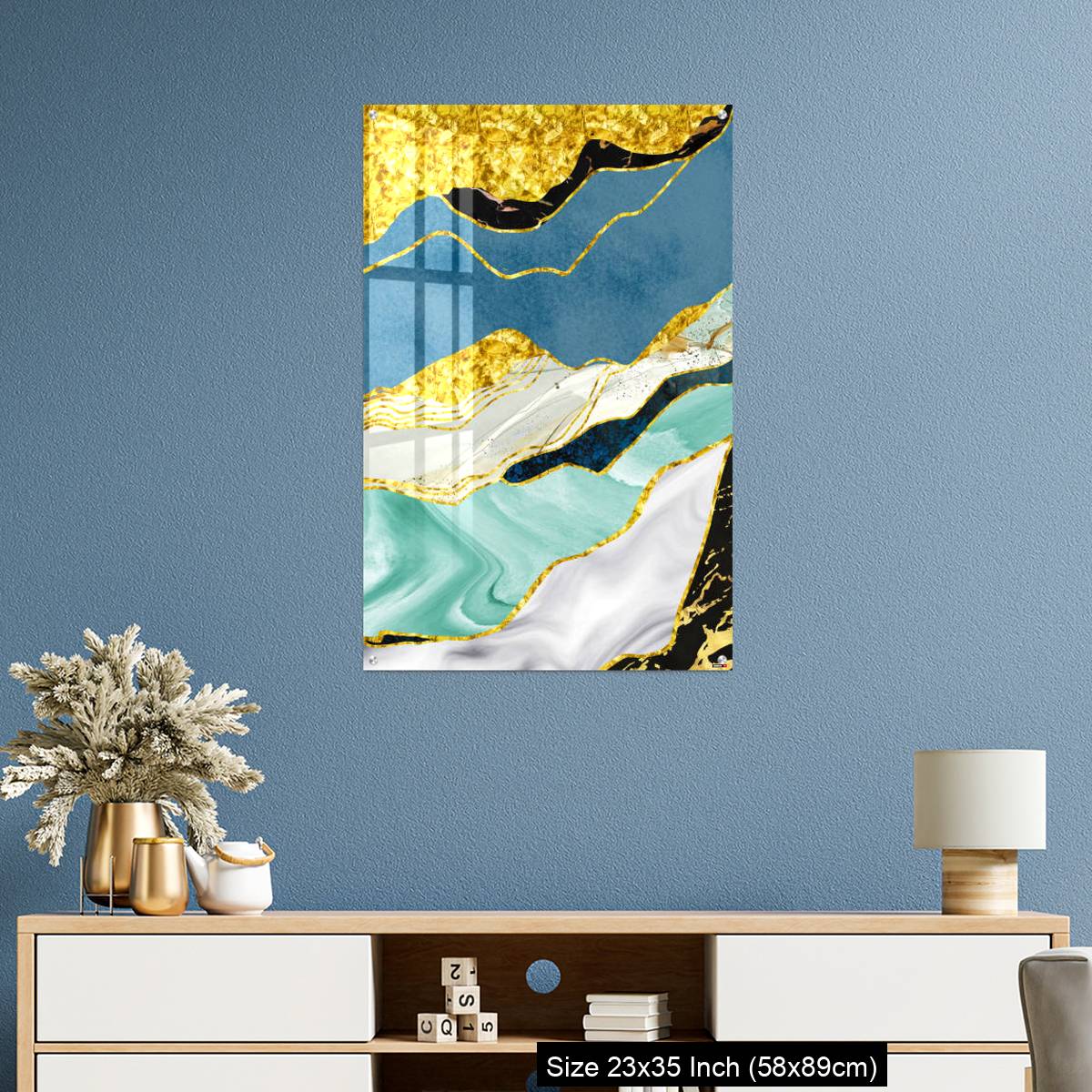 OMGs Acrylic Wall Decor – Golden, blue, turquoise, black, gray, white and gray background - Image 10