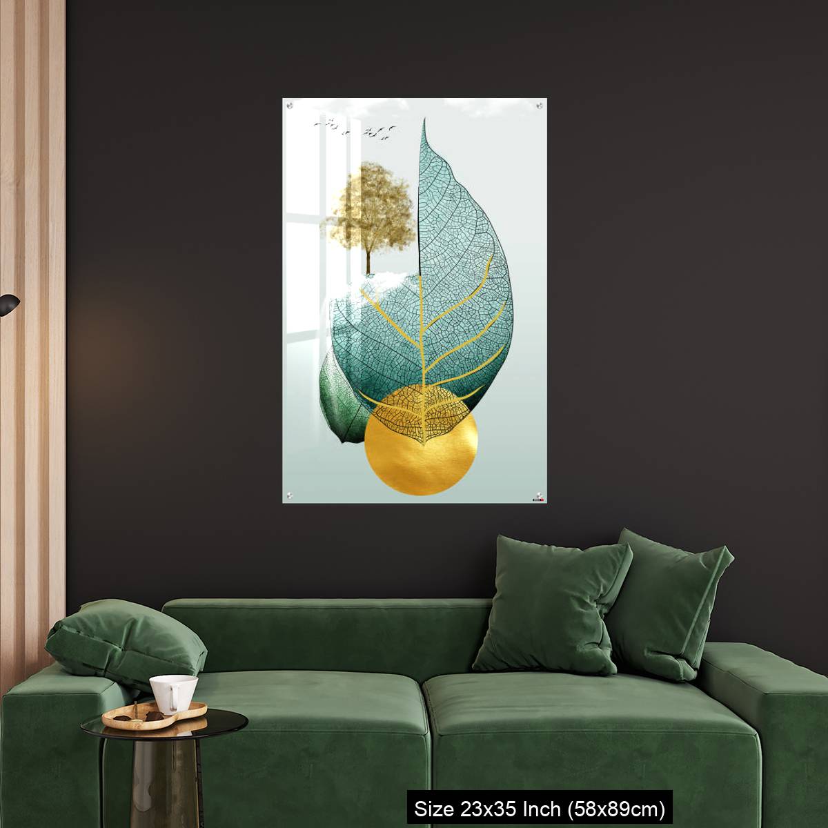 OMGs Acrylic Wall Decor – Gray background golden tree and birds , mountains tree leaf and white clouds . - Image 11