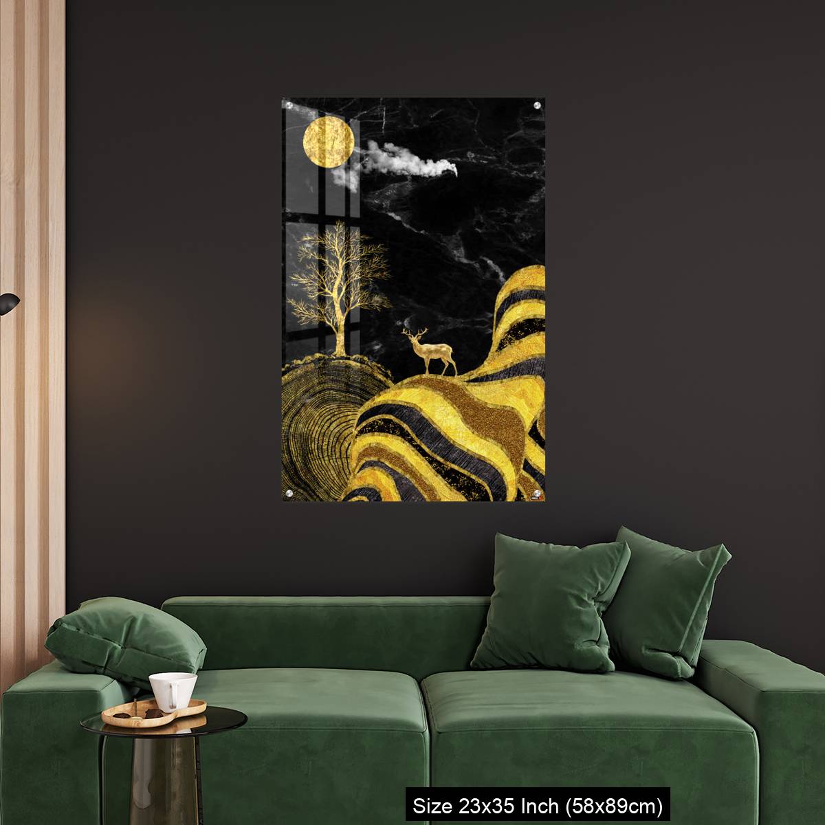 OMGs Acrylic Wall Decor – Moon and golden tree and curvy mountains, and white clouds. wall poster frame. - Image 11