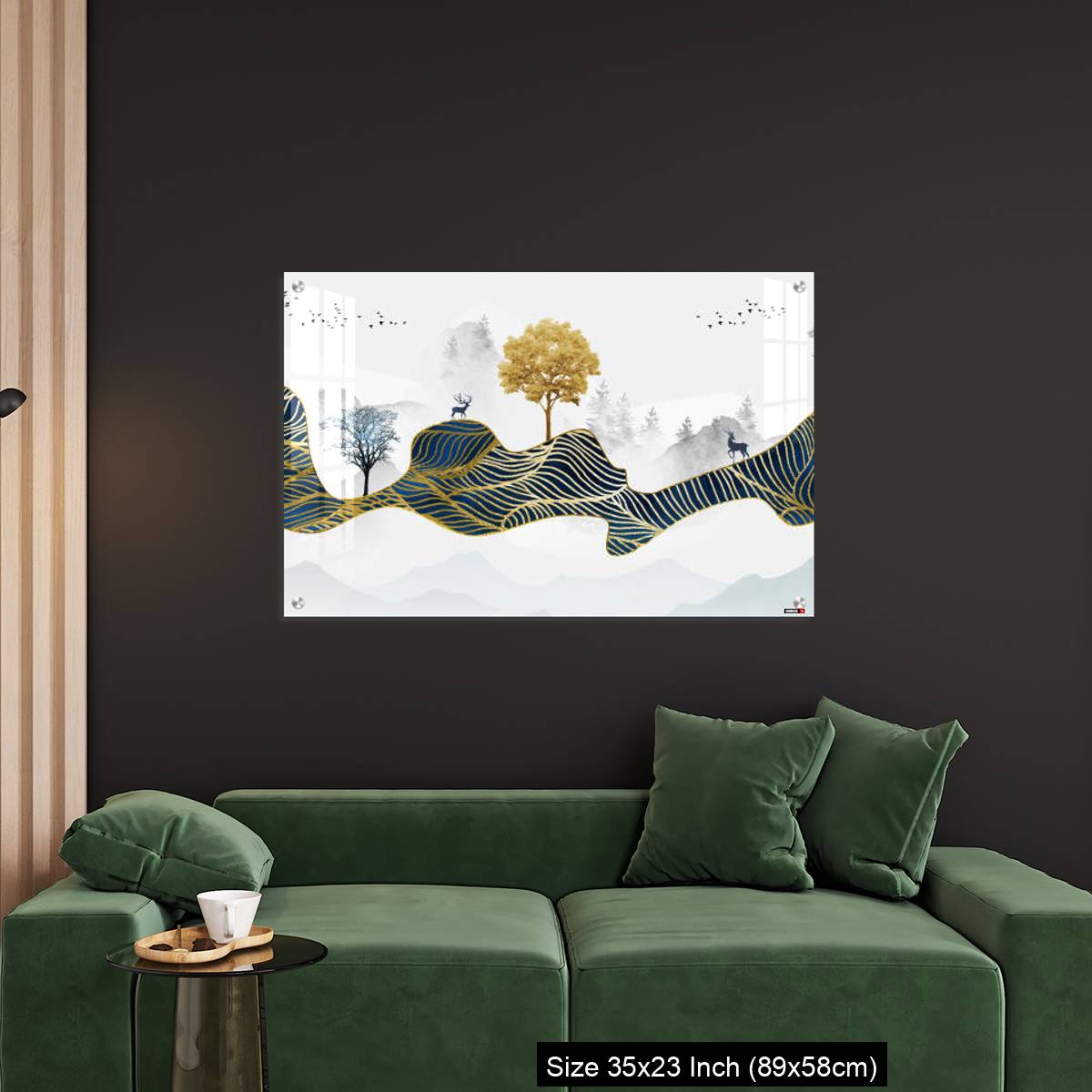 OMGs Acrylic Wall Decor – Deer, Christmas trees, mountains, clouds, and golden blue waves. 3d modern canvas art mural - Image 11