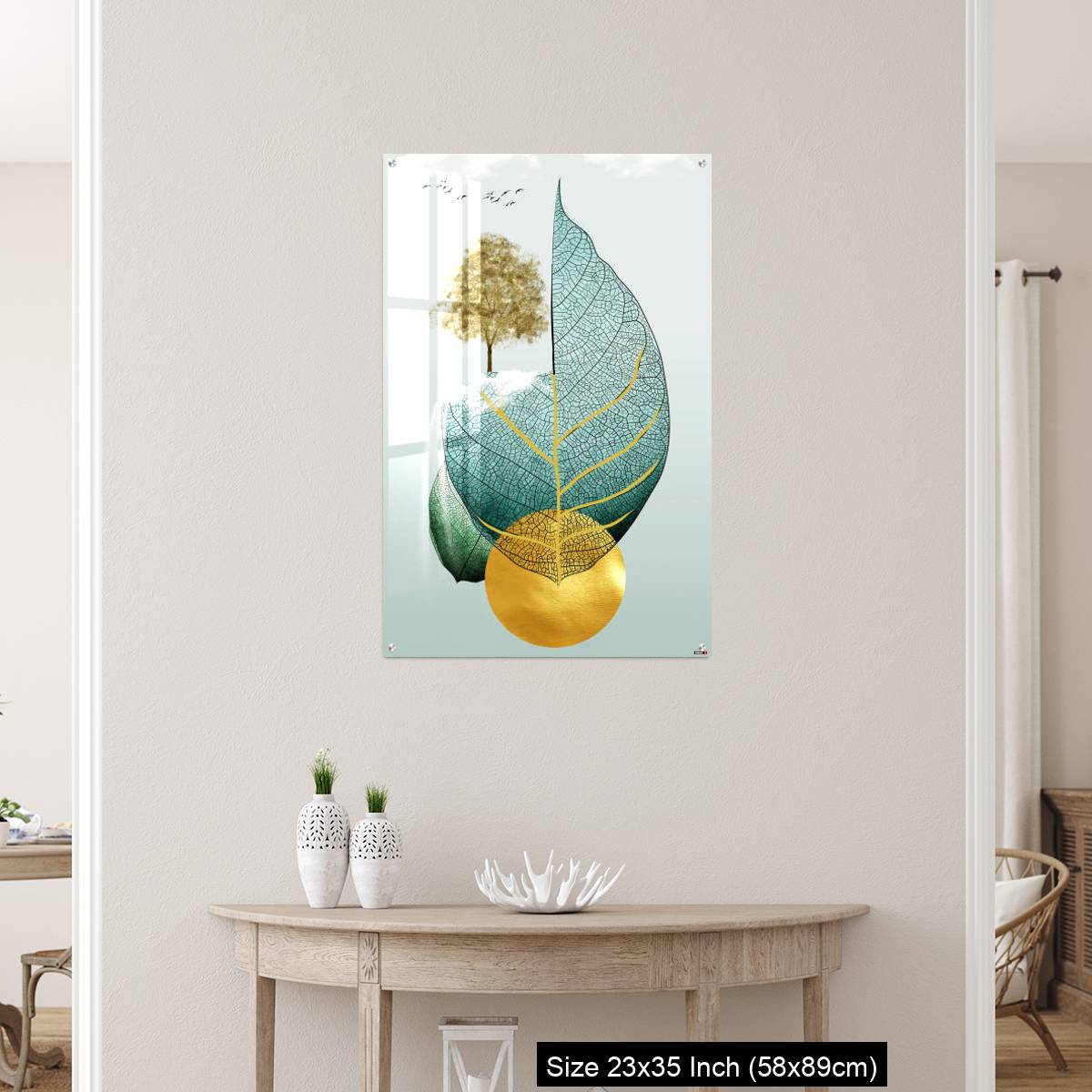 OMGs Acrylic Wall Decor – Gray background golden tree and birds , mountains tree leaf and white clouds . - Image 12