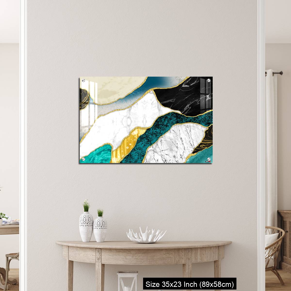 OMGs Acrylic Wall Decor – Resin geode and abstract art, functional art, like watercolor geode painting. golden, blue, turquoise, black, gray, white and gray background - Image 12
