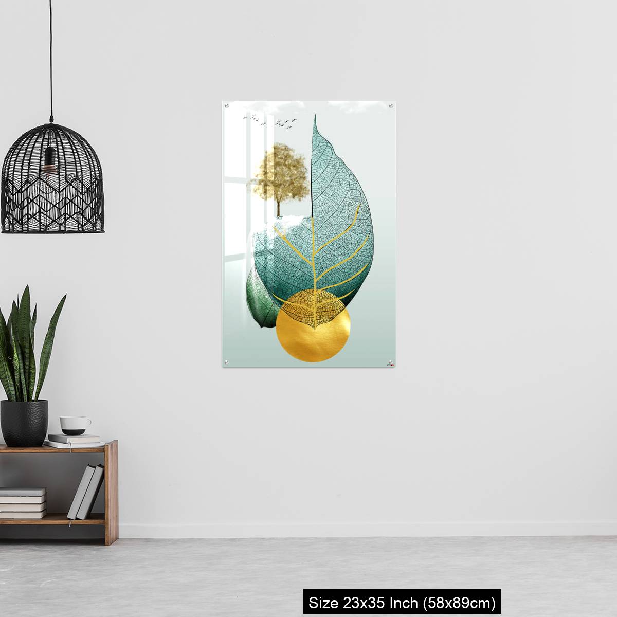 OMGs Acrylic Wall Decor – Gray background golden tree and birds , mountains tree leaf and white clouds . - Image 13