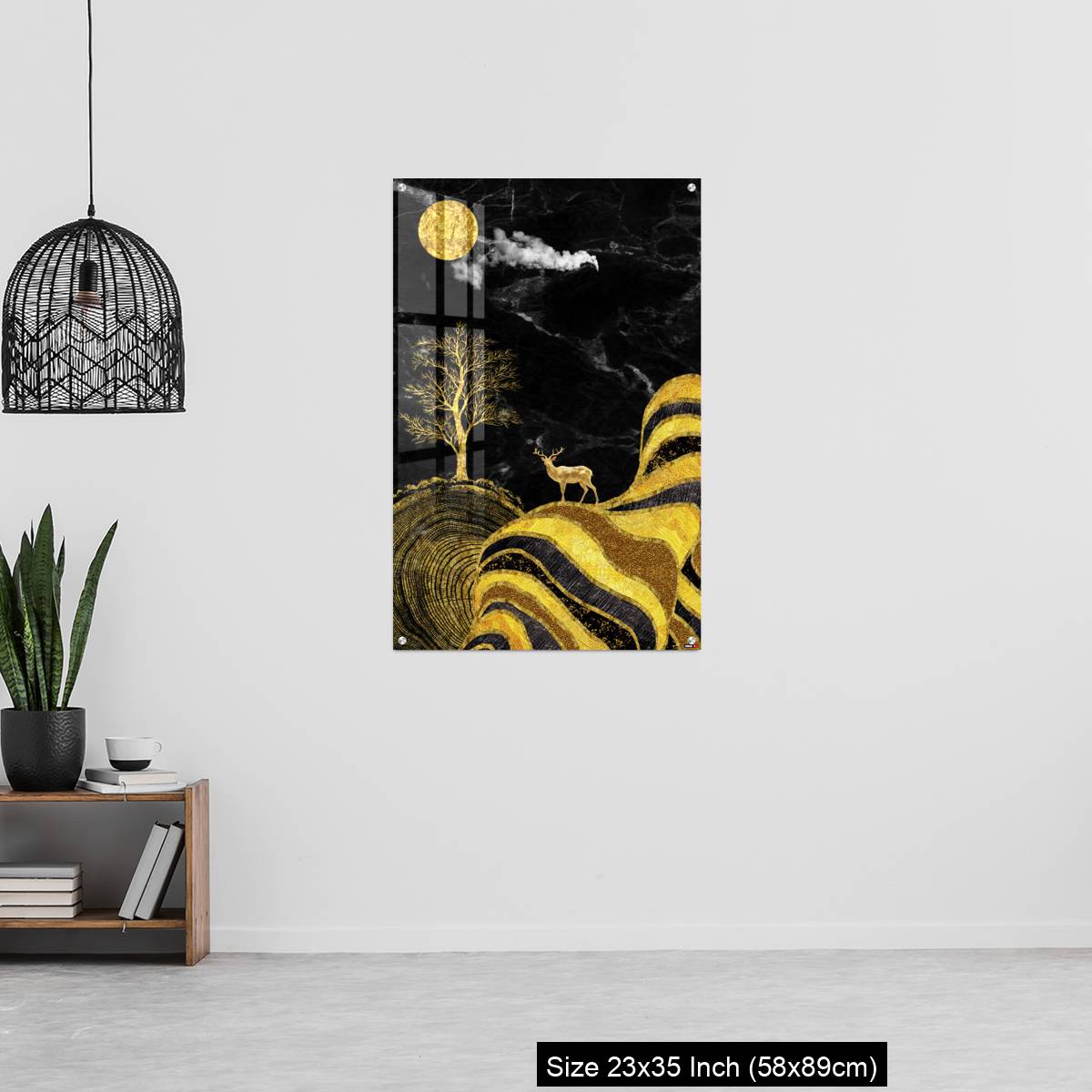 OMGs Acrylic Wall Decor – Moon and golden tree and curvy mountains, and white clouds. wall poster frame. - Image 13