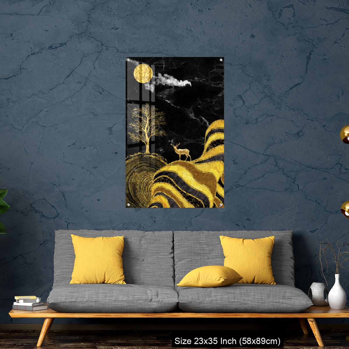 OMGs Acrylic Wall Decor – Moon and golden tree and curvy mountains, and white clouds. wall poster frame. - Image 14