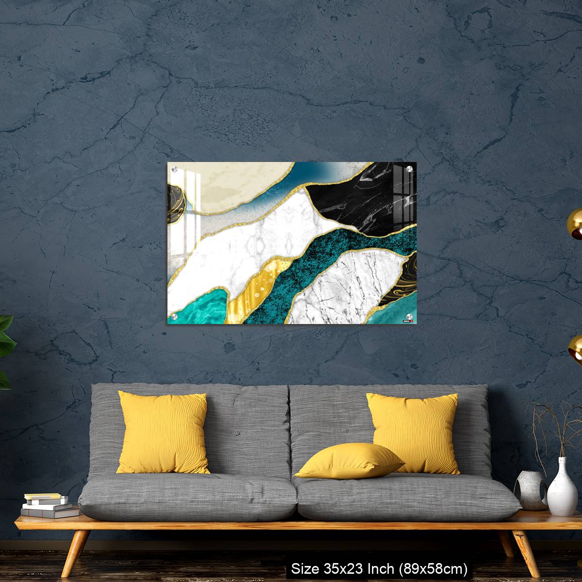 OMGs Acrylic Wall Decor – Resin geode and abstract art, functional art, like watercolor geode painting. golden, blue, turquoise, black, gray, white and gray background - Image 14