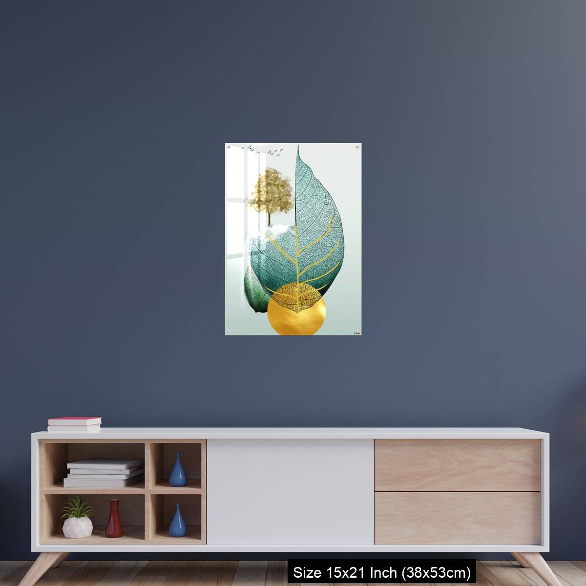 OMGs Acrylic Wall Decor – Gray background golden tree and birds , mountains tree leaf and white clouds . - Image 15