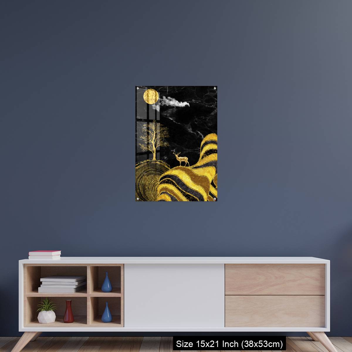 OMGs Acrylic Wall Decor – Moon and golden tree and curvy mountains, and white clouds. wall poster frame. - Image 15