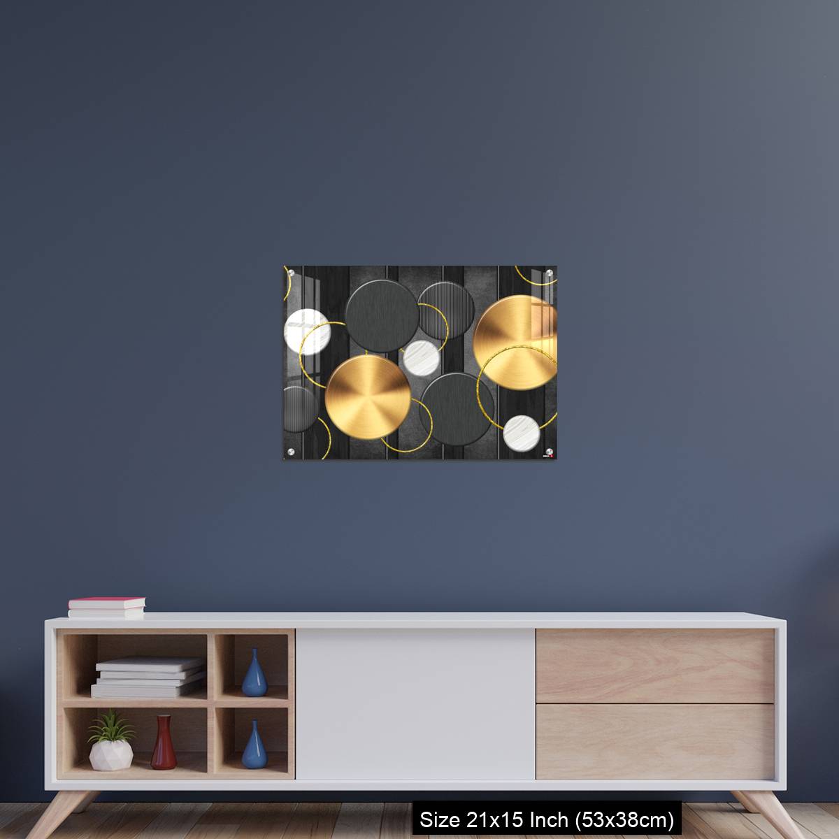 OMGs Acrylic Wall Decor – White and golden circles in dark gray  background decorative wall art. - Image 15
