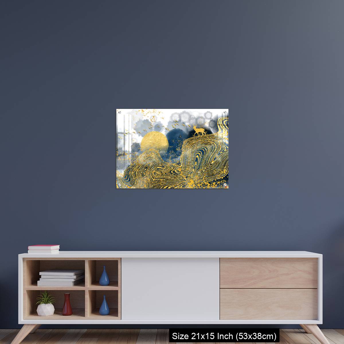 OMGs Acrylic Wall Decor – Golden deer, black christmas tree , mountain , moon with white birds - Image 15