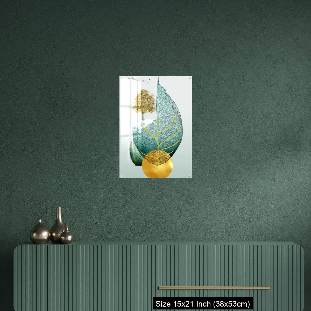 OMGs Acrylic Wall Decor – Gray background golden tree and birds , mountains tree leaf and white clouds . - Image 16