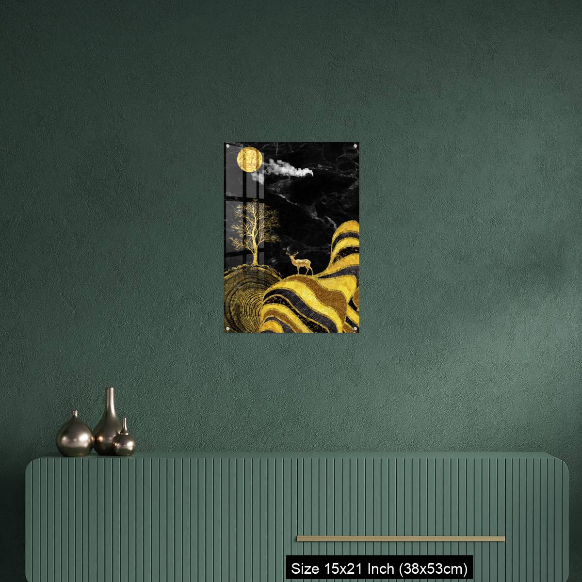 OMGs Acrylic Wall Decor – Moon and golden tree and curvy mountains, and white clouds. wall poster frame. - Image 16