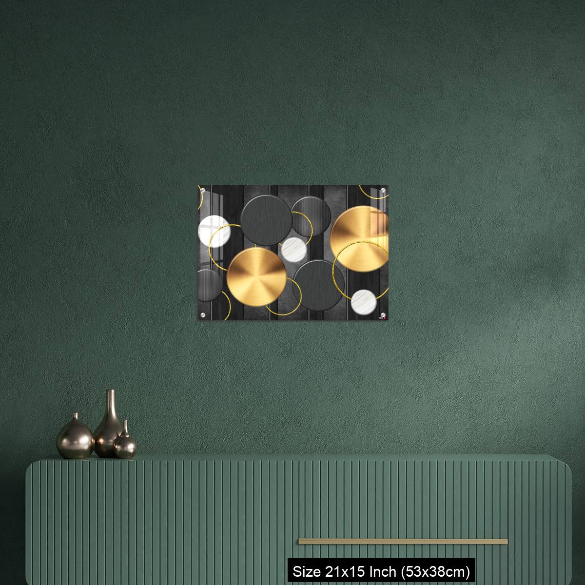 OMGs Acrylic Wall Decor – White and golden circles in dark gray  background decorative wall art. - Image 16