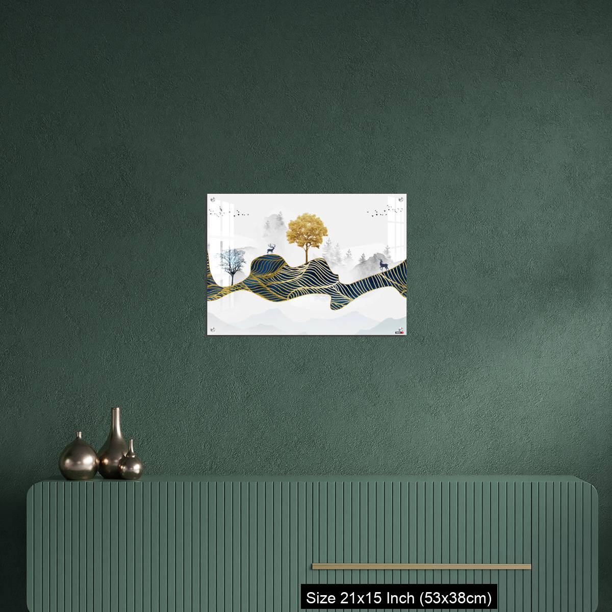 OMGs Acrylic Wall Decor – Deer, Christmas trees, mountains, clouds, and golden blue waves. 3d modern canvas art mural - Image 16