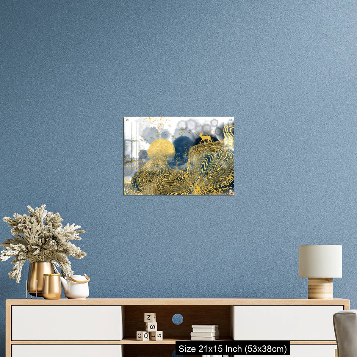 OMGs Acrylic Wall Decor – Golden deer, black christmas tree , mountain , moon with white birds - Image 17