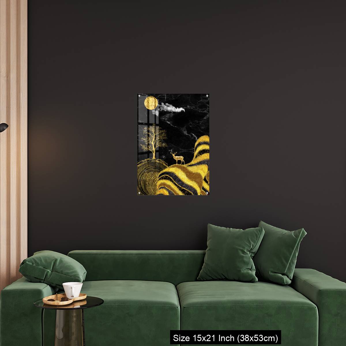 OMGs Acrylic Wall Decor – Moon and golden tree and curvy mountains, and white clouds. wall poster frame. - Image 18