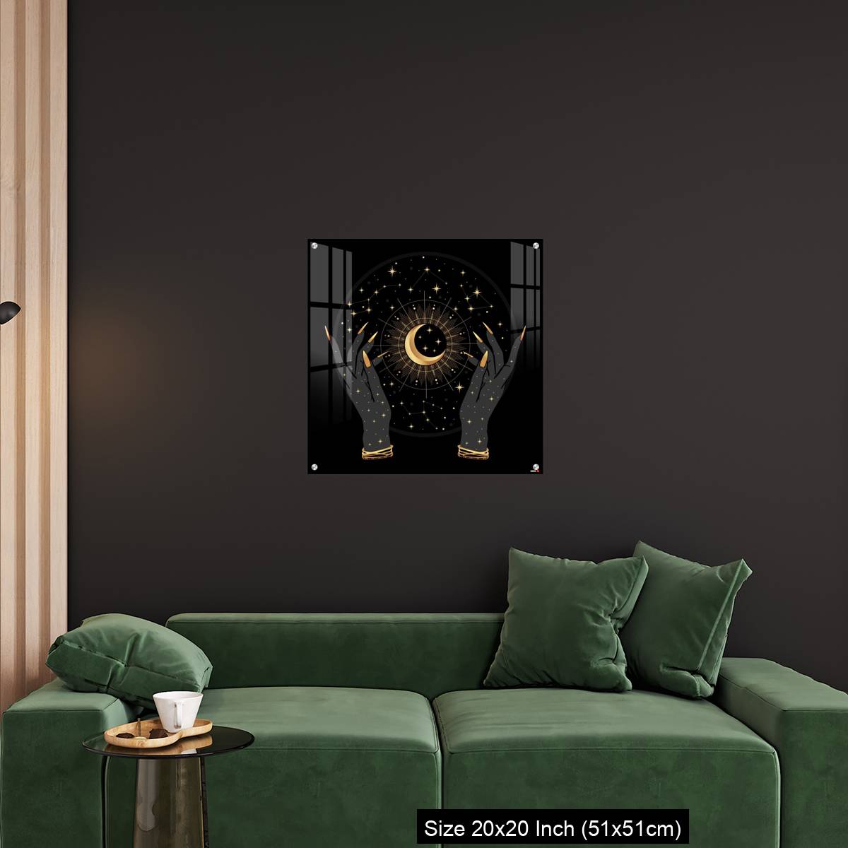 OMGs Acrylic Wall Decor – Black and gold boho crescent and elegant female hands. - Image 18