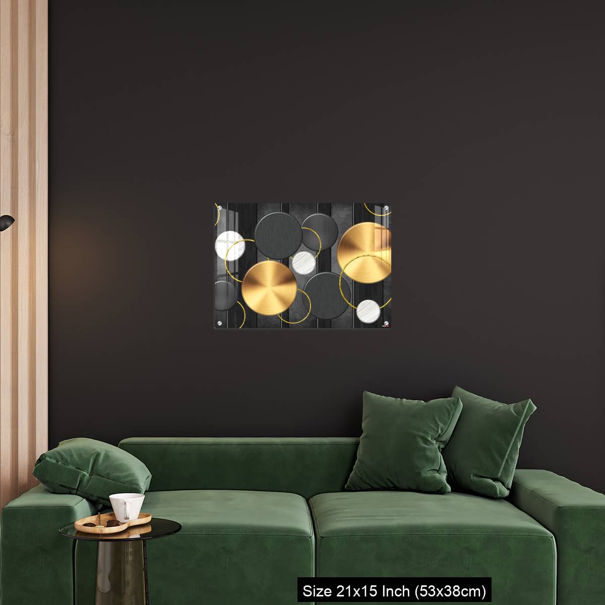 OMGs Acrylic Wall Decor – White and golden circles in dark gray  background decorative wall art. - Image 18