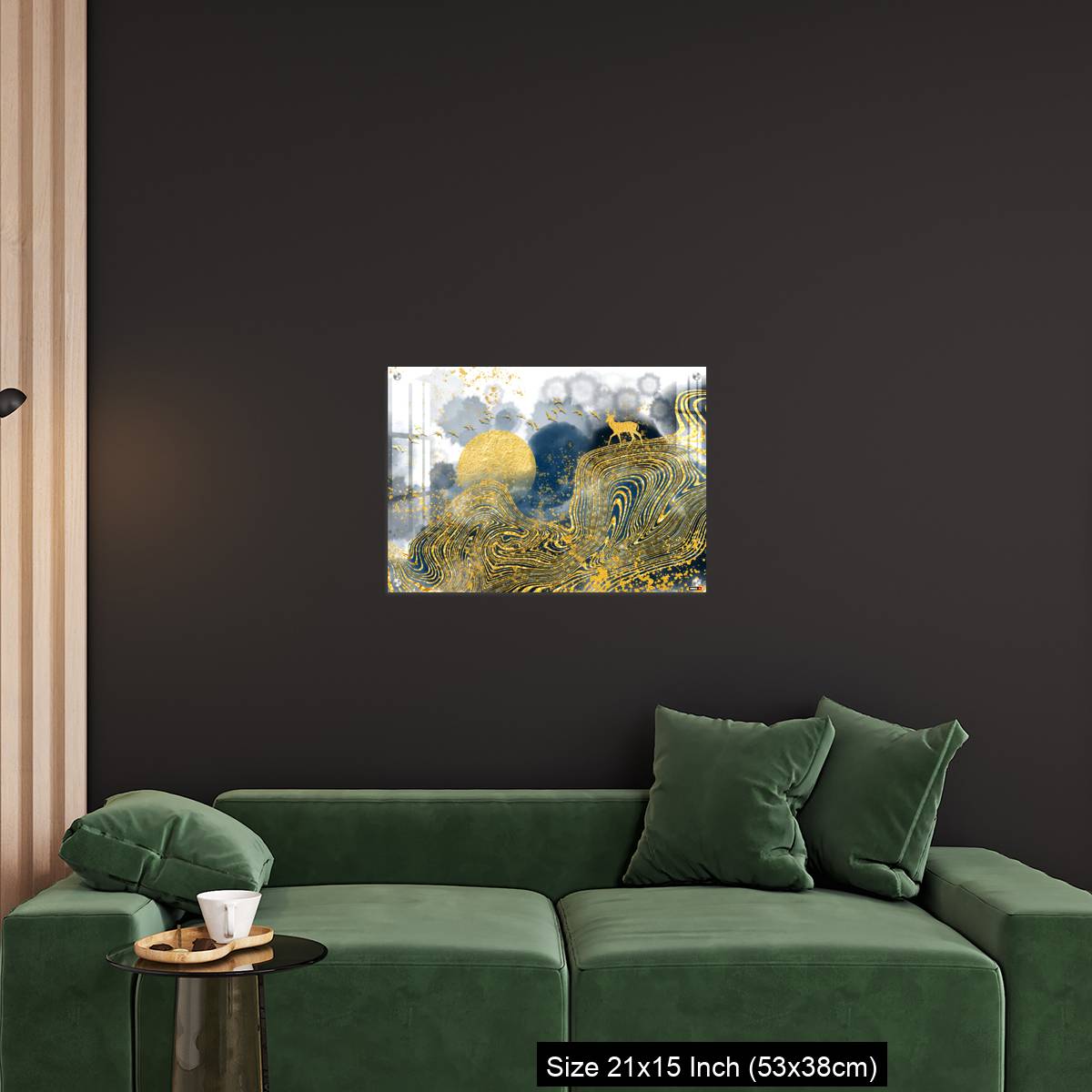 OMGs Acrylic Wall Decor – Golden deer, black christmas tree , mountain , moon with white birds - Image 18