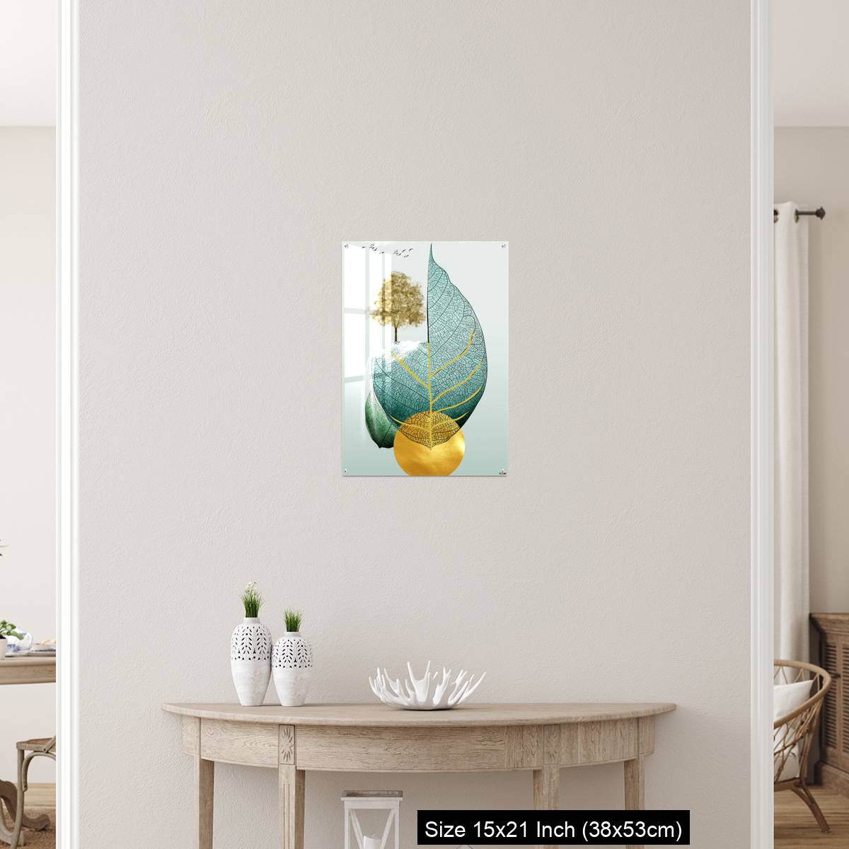 OMGs Acrylic Wall Decor – Gray background golden tree and birds , mountains tree leaf and white clouds . - Image 19