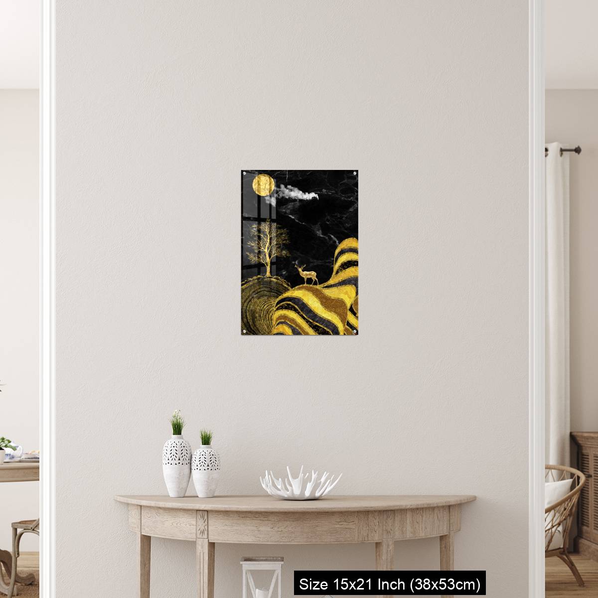 OMGs Acrylic Wall Decor – Moon and golden tree and curvy mountains, and white clouds. wall poster frame. - Image 19