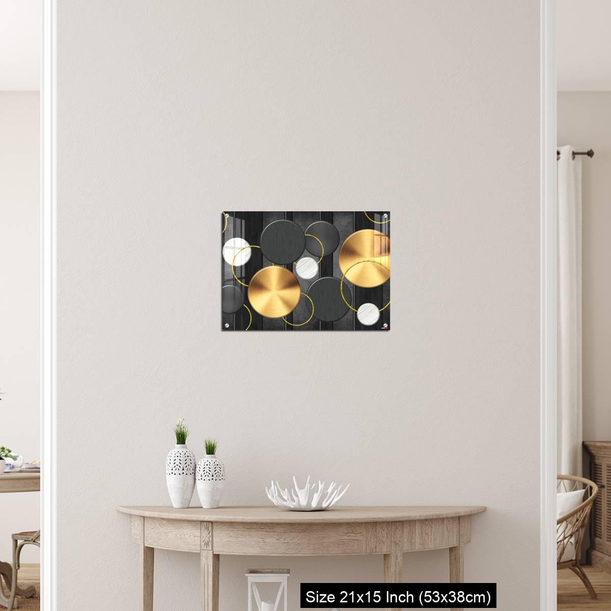 OMGs Acrylic Wall Decor – White and golden circles in dark gray  background decorative wall art. - Image 19