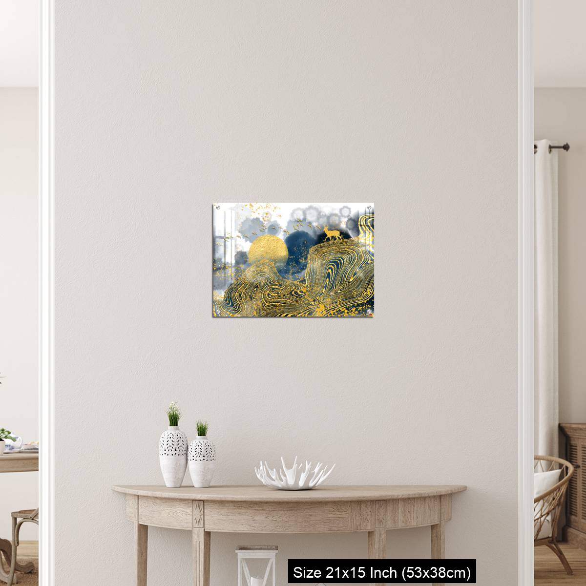 OMGs Acrylic Wall Decor – Golden deer, black christmas tree , mountain , moon with white birds - Image 19