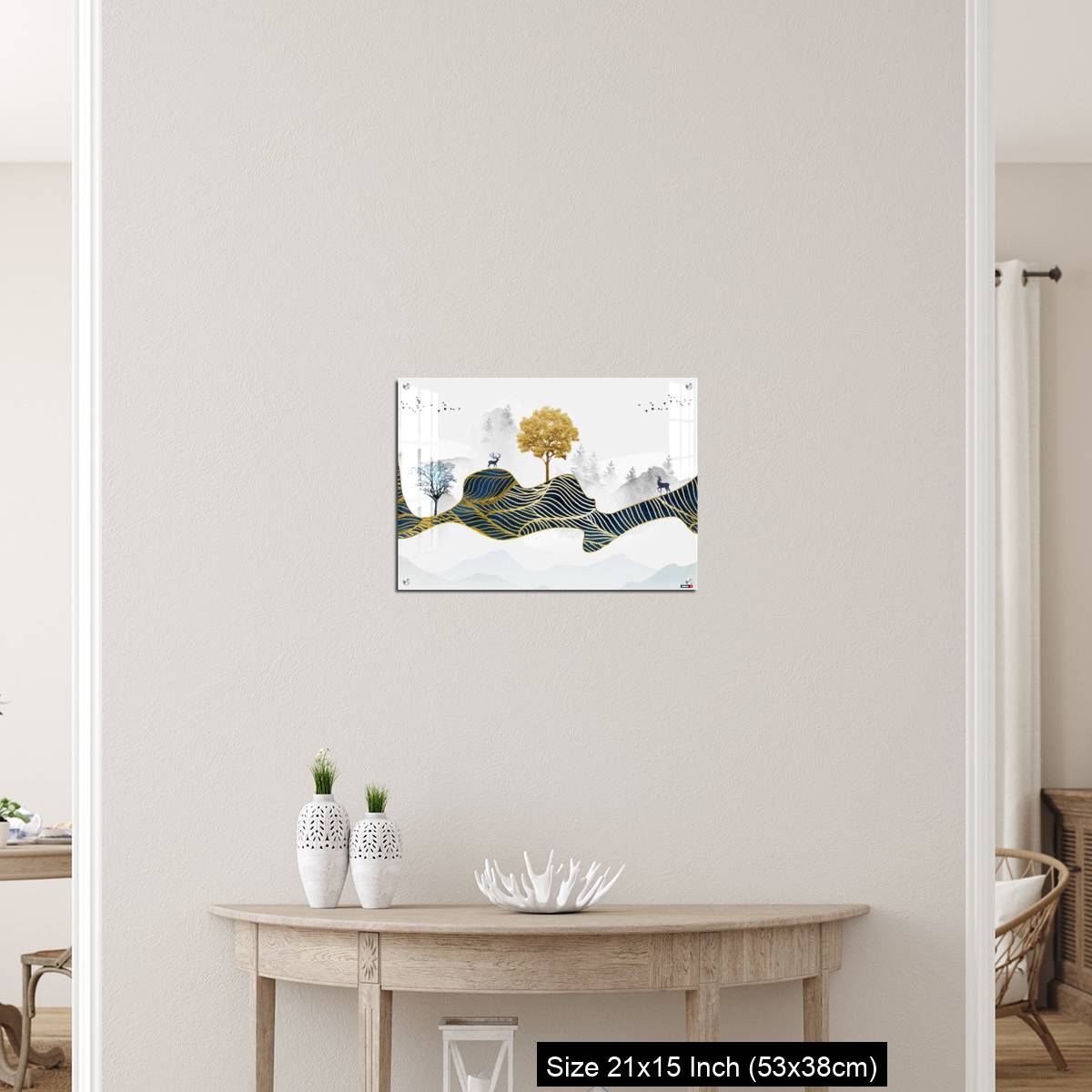 OMGs Acrylic Wall Decor – Deer, Christmas trees, mountains, clouds, and golden blue waves. 3d modern canvas art mural - Image 19