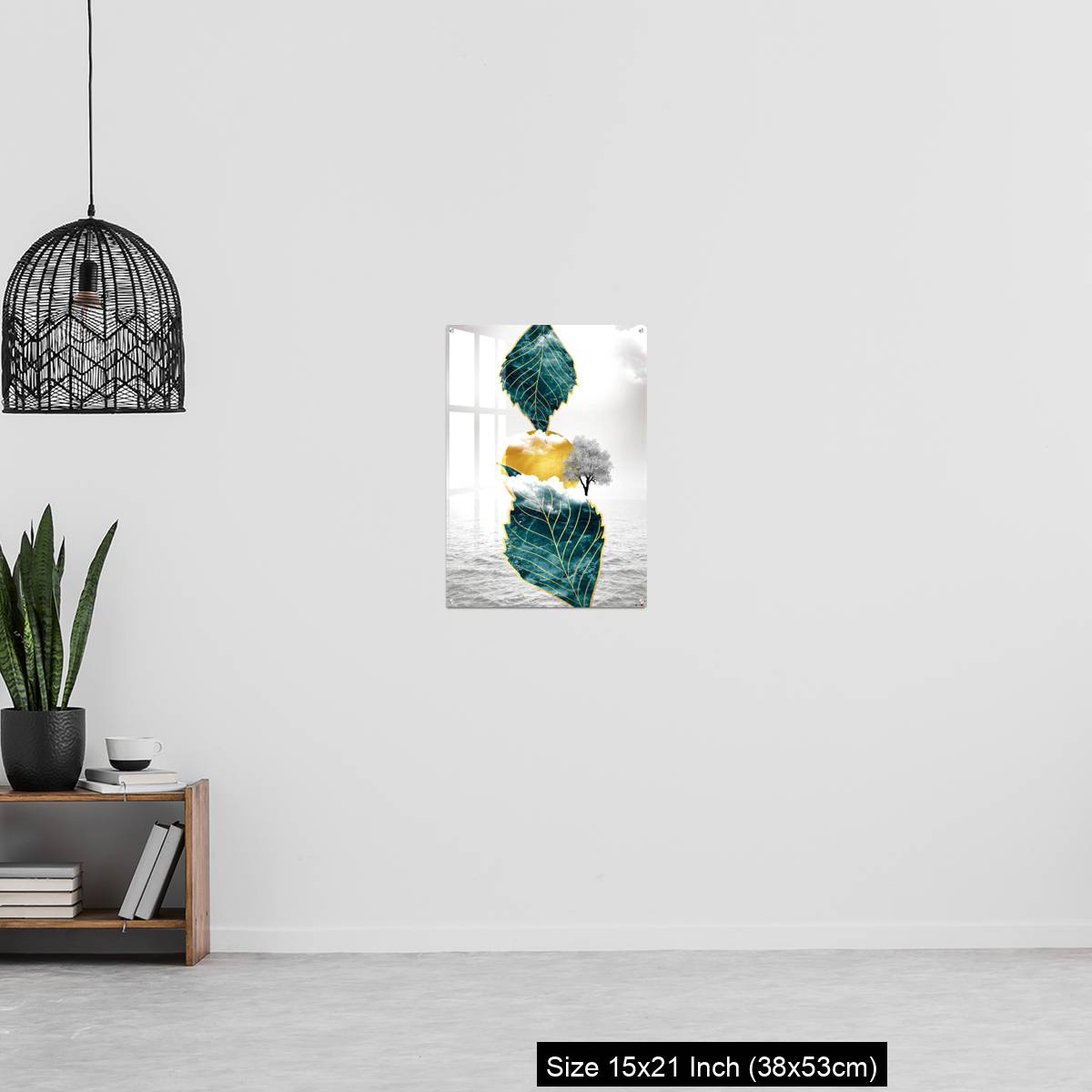 OMGs Acrylic Wall Decor – Light gray background golden sun and clouds, tree leaf and water - Image 20