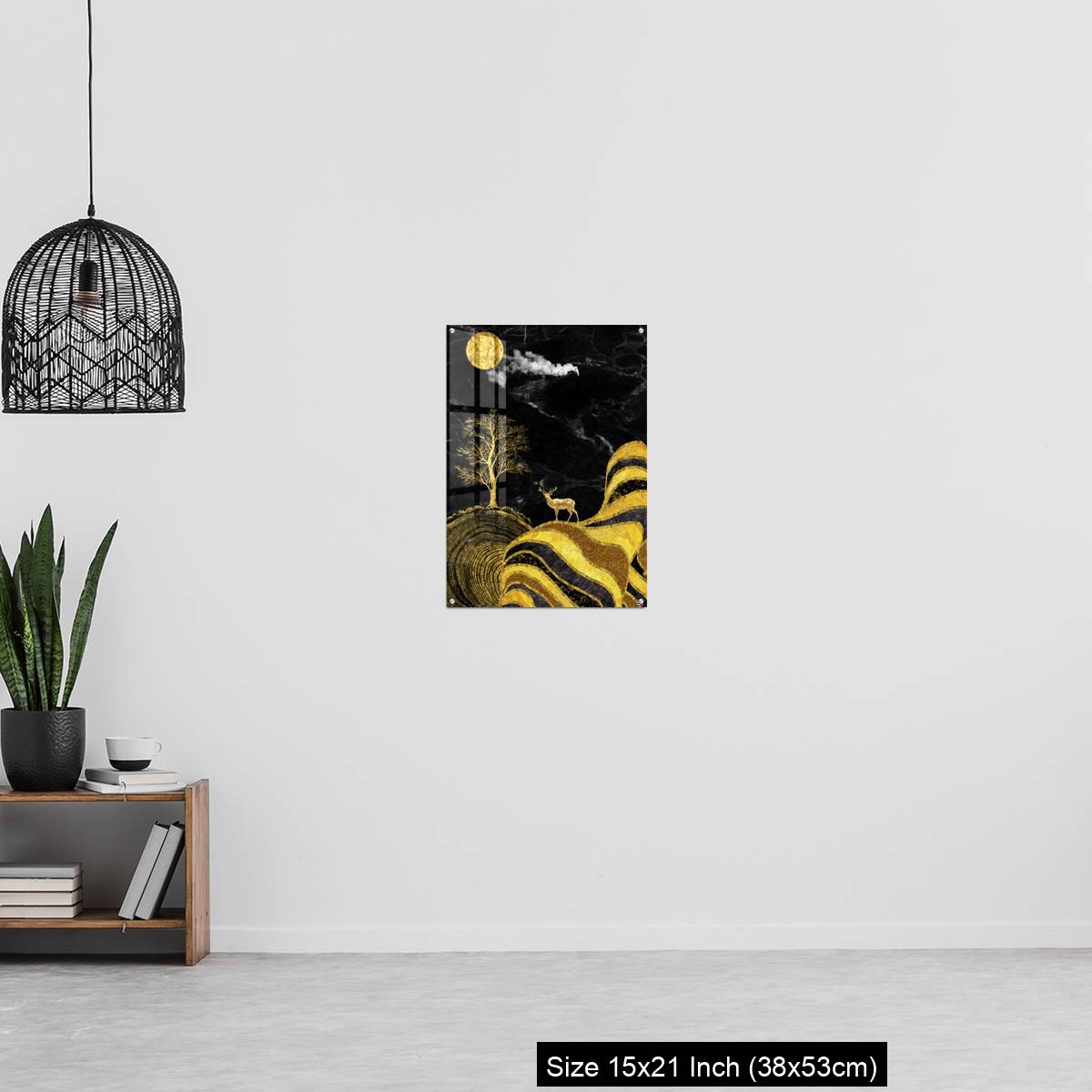 OMGs Acrylic Wall Decor – Moon and golden tree and curvy mountains, and white clouds. wall poster frame. - Image 20